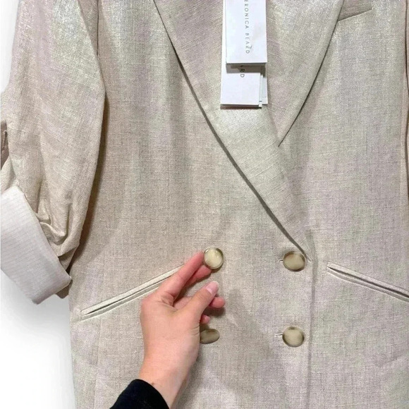 NWT Veronica Beard Parineti Linen Metallic Cream Silver Dickey Blazer Jacket 2 - Picture 11 of 16
